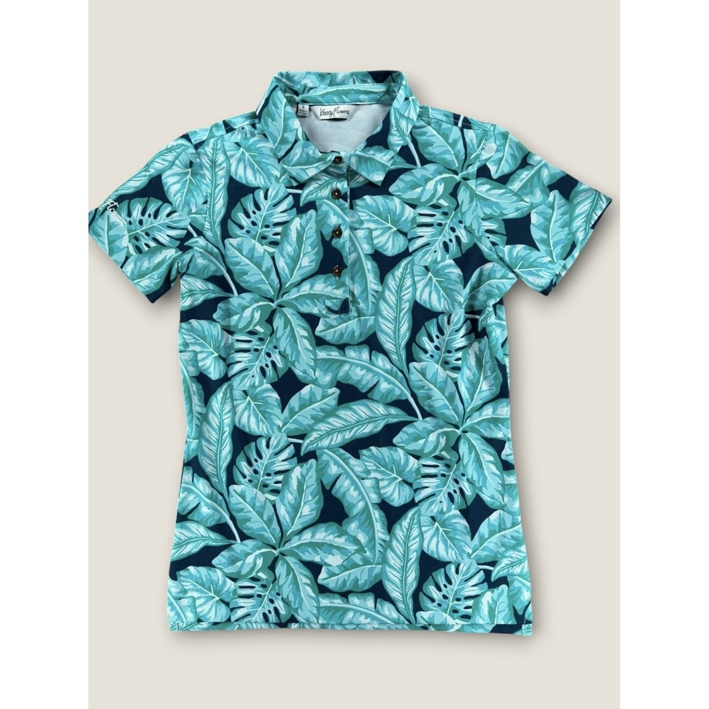 Kenny Flowers Womens S Polo Shirt Tropical Palm Leaf Print Golf Shirt